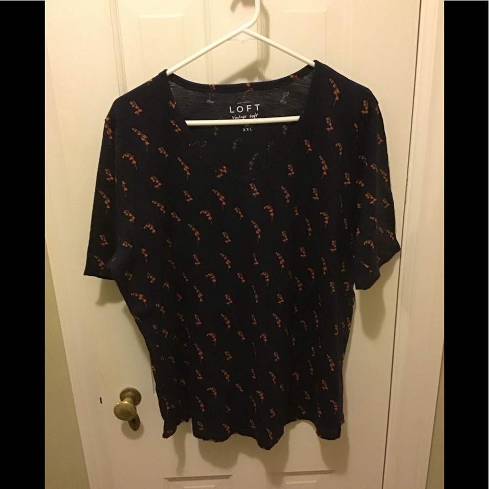 Loft navy blue floral print tee xxl